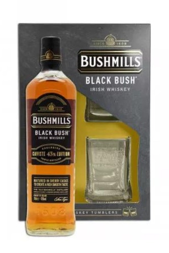 WHISKEY IRLANDE BLEND BUSHMILLS BLACK BUSH CAVISTE ED. 43% 70CL COFFRET 2 VERRES